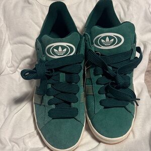 adidas Dark Green Suede Low-Top Sneakers with White Logo